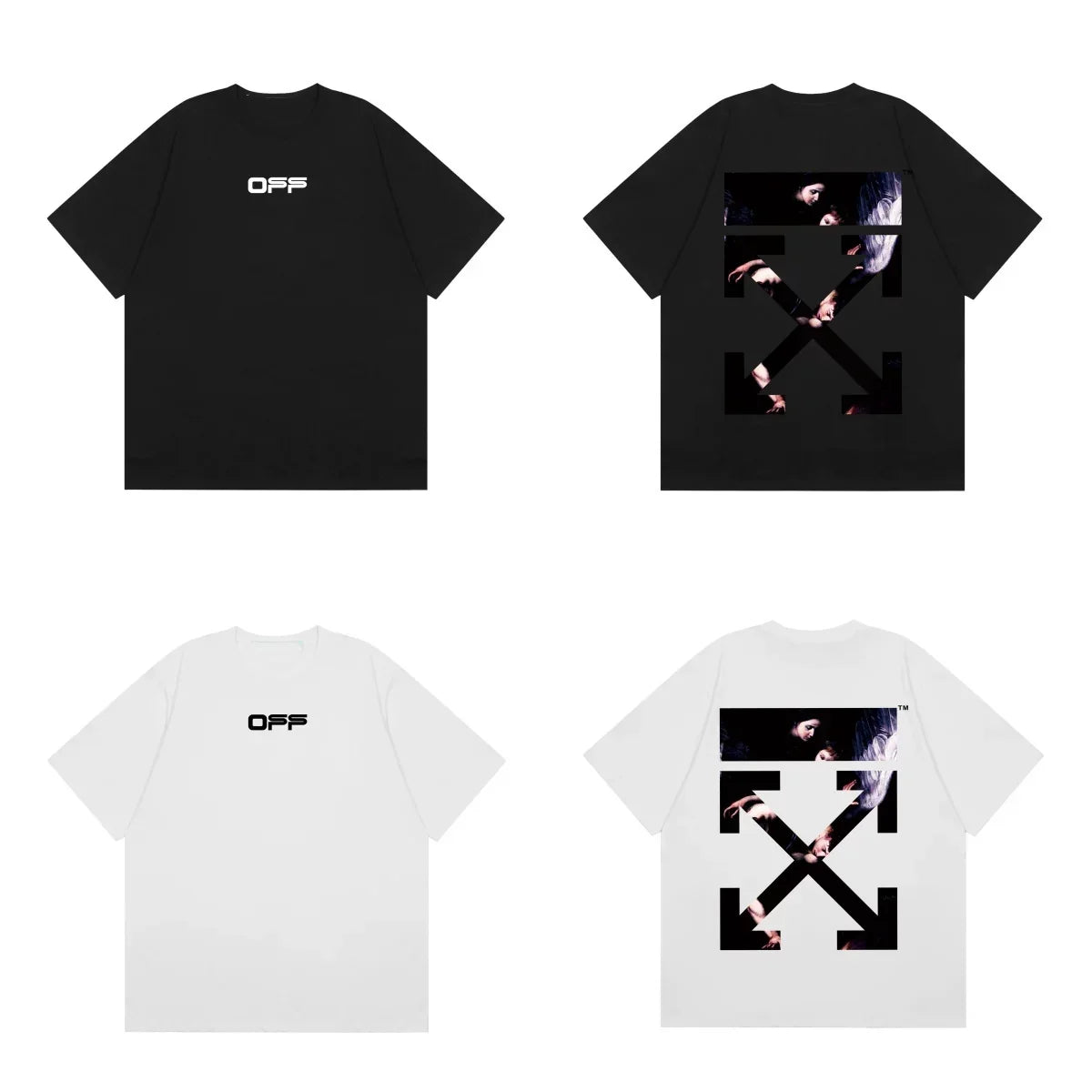 Off-White Black Pink Block Arrow Cross Print Short Sleeve T-Shirt