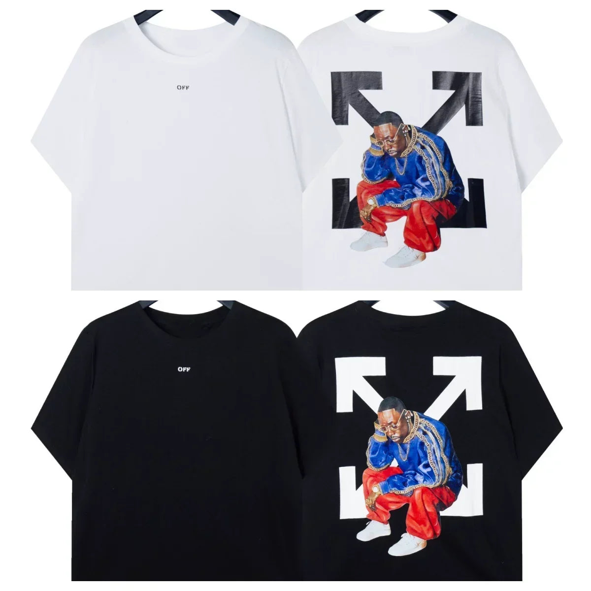 Off-White Hip Hop Character Arrow Graphic Short Sleeve T-Shirt