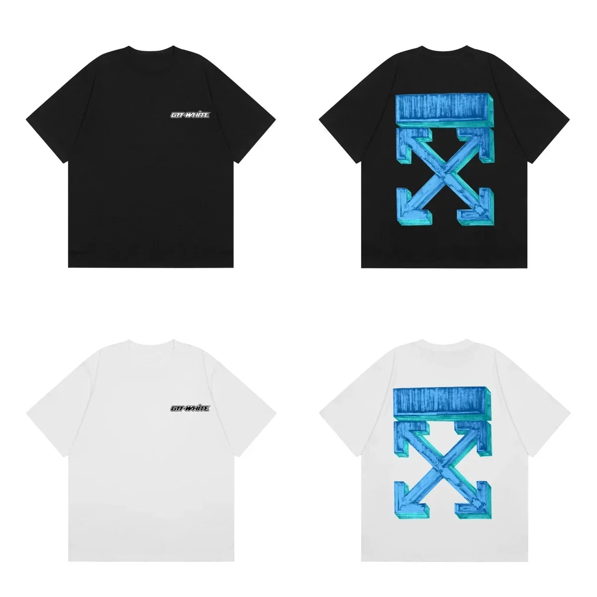 Off-White Blue Brushstroke Arrow Cross Print Short Sleeve T-Shirt