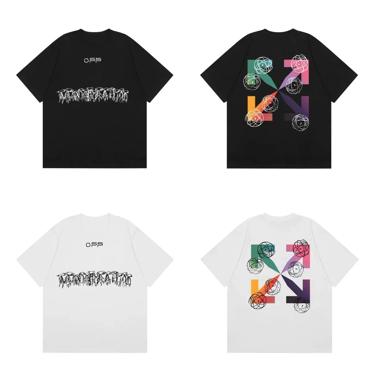 Off-White Color Block Letter Arrow Cross Print Short Sleeve T-Shirt